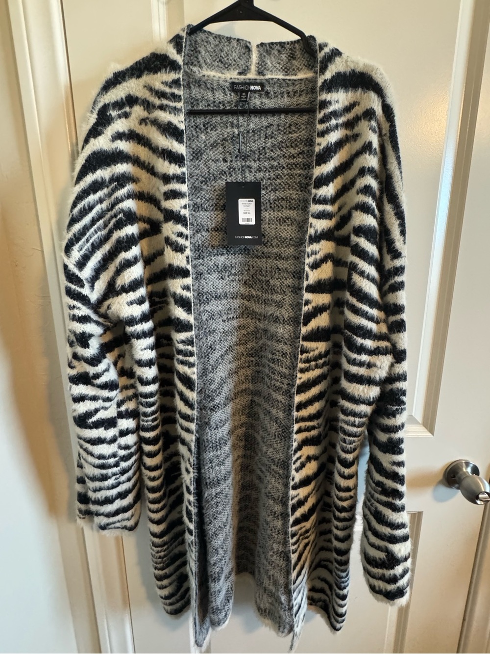 NWT Fashion Nova Black & White Zebra Open-Front Cardigan